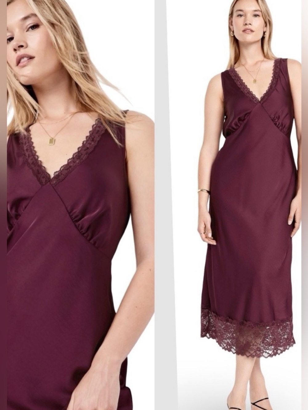 Old Navy Wine Lace-Trim Midi Slip Dress